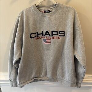 Vintage Y2K Chaps Ralph Lauren Embroidered Logo Spell Out USA Flag Sweater Sz L